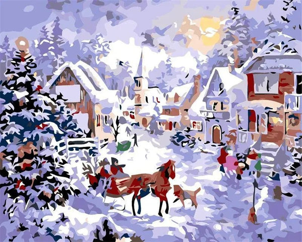 A Christmas Evening Outside Paint By Numbers Kit