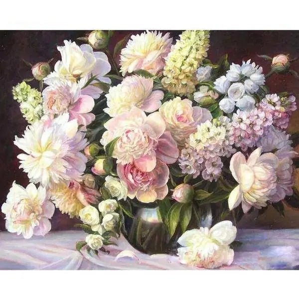 A Pink And White Flower Bouquet Paint By Numbers Kit