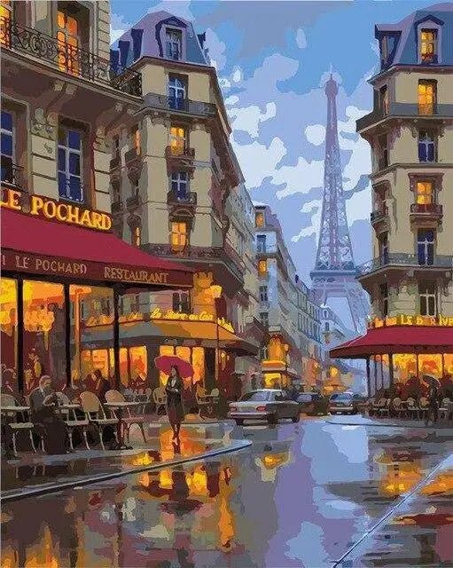 A View From The Street To The Eiffel Tower Paint By Numbers Kit