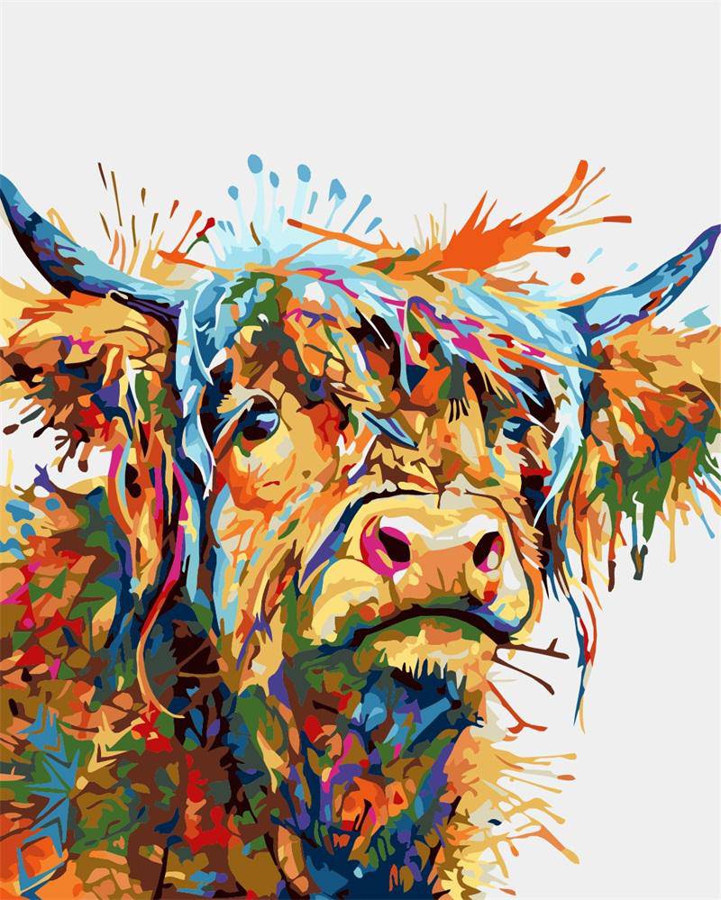 キャンバス 油絵　専用　カラフルCOWS  　1 Colorful Cow | Paint By Numbers Kit | Paint with Number