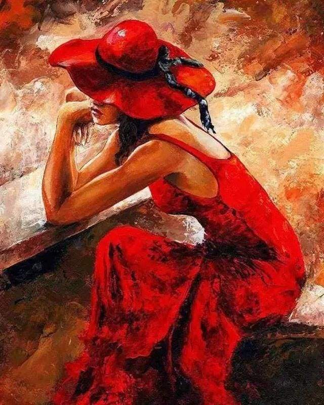 Woman wearing a Red Dress and Hat | Paint By Numbers Kit | Paint with