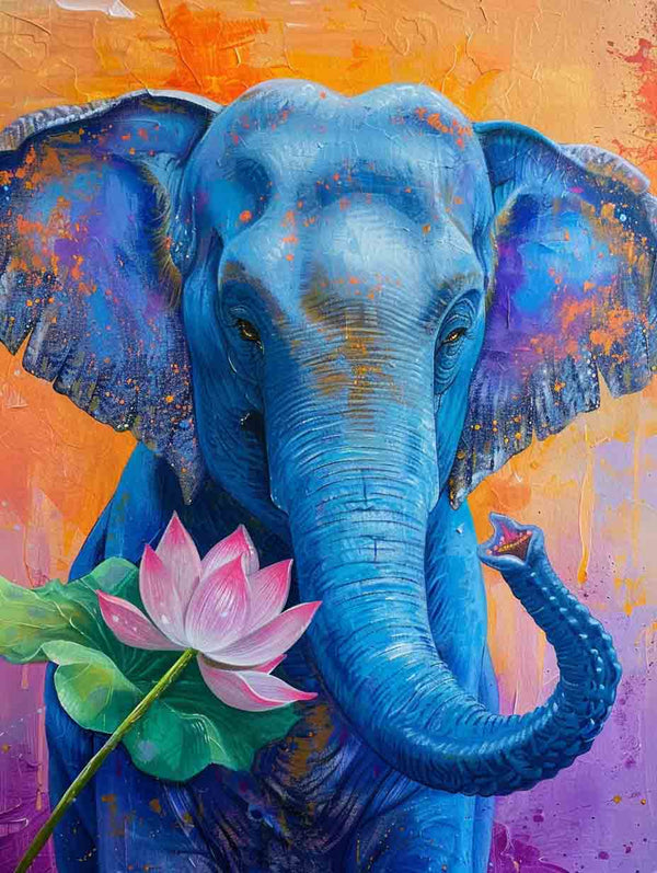 Blue Elephant with Lotus