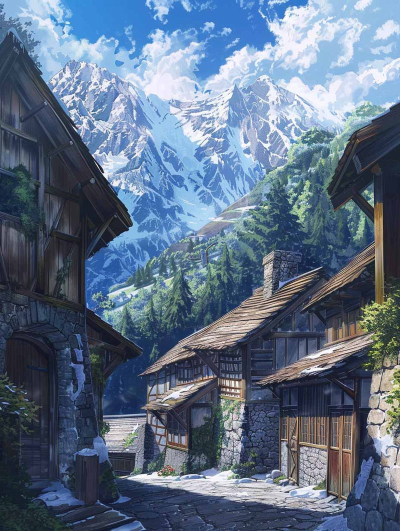 MOUNTAIN VILLAGE Mountain Village in Spring Paint by Numbers Kit
