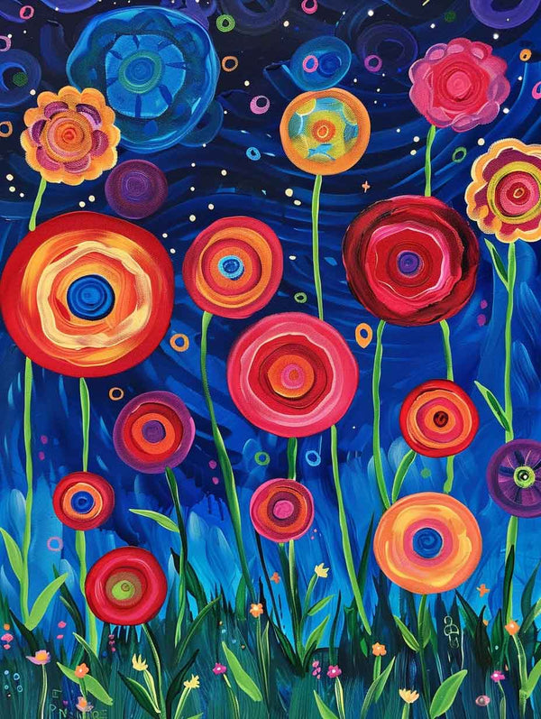 Whimsical Garden of Colorful Flowers
