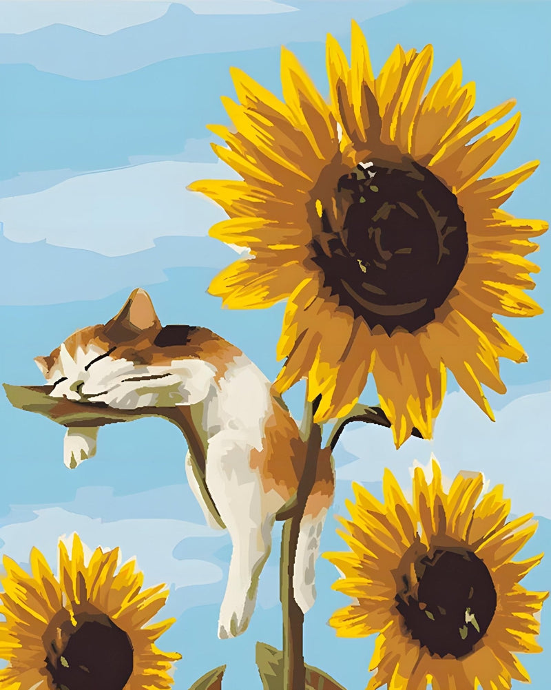A Cat On A Sunflower Paint By Numbers Kit
