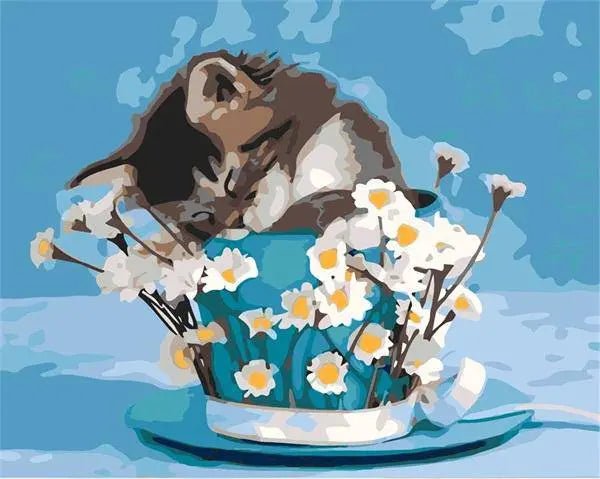 A Flower Bucket and Cat Paint By Numbers Kit