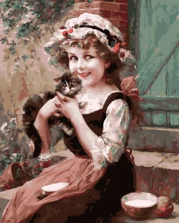 A Little Girl With A Kitten Paint By Numbers Kit