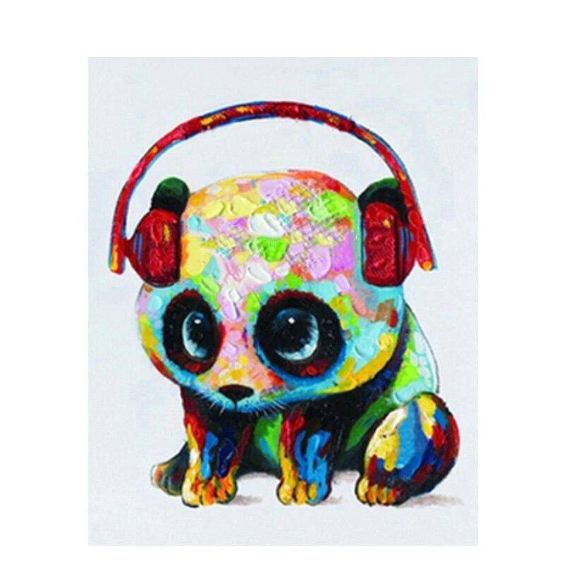 A Panda With Multi-Colored Earphones Paint By Numbers Kit