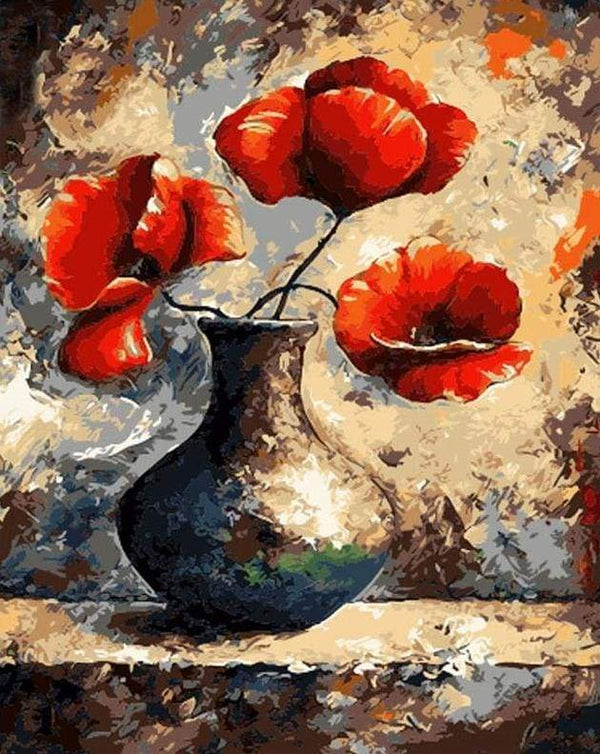 Ancien vase and Red Flowers Paint By Numbers Kit