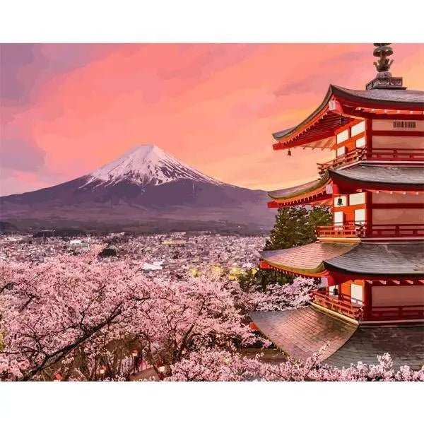 Asian Landscape With Cherry Tree Paint By Numbers Kit
