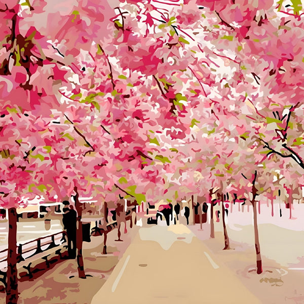 油絵 油彩 絵 絵画【Çherry blossom road】 Beautiful Japanese Cherry Blossom Road: Blossom Path Paint By