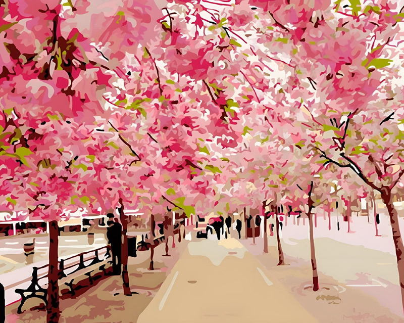 Beautiful Japanese Cherry Blossom Road Paint By Numbers Kit