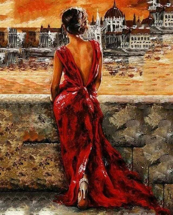 Beautiful Woman in Red Dress Paint By Numbers Kit