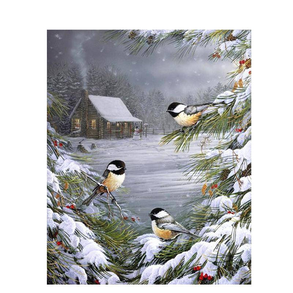 Birds In The Snow On A Tree Paint By Numbers Kit