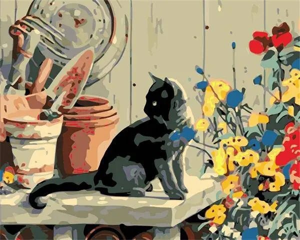 Black Cat and Flower Paint By Numbers Kit