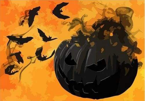 Black pumpkin and Bats Paint By Numbers Kit