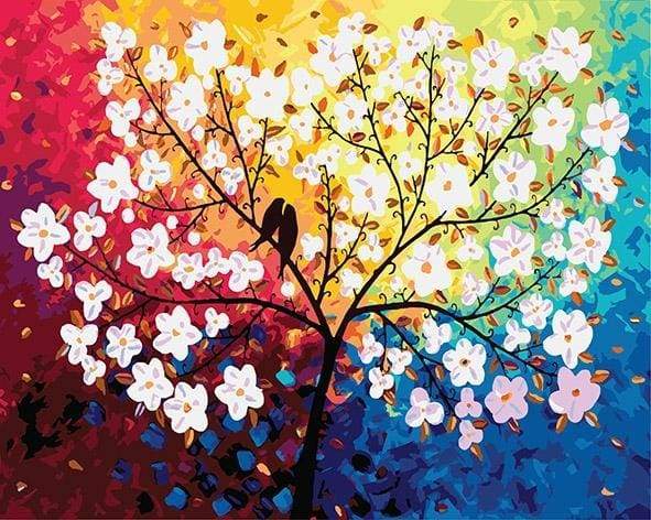 Blooming Tree and Birds in Spring Paint By Numbers Kit