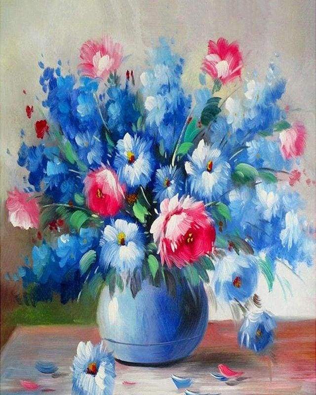 Blue and red flowers Paint By Numbers Kit