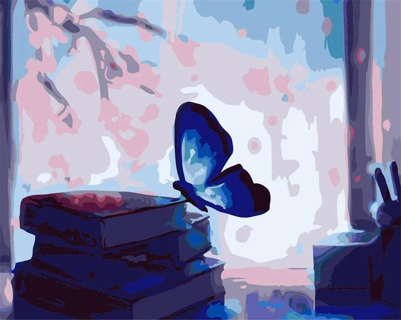 Blue Butterfly and Books Paint By Numbers Kit
