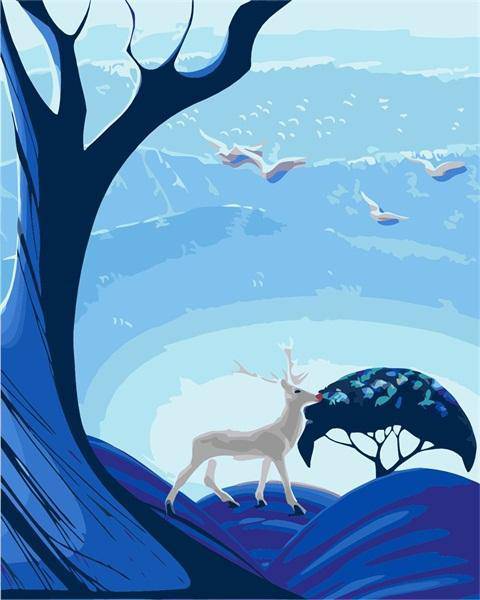 Blue Tree and Deer Paint By Numbers Kit