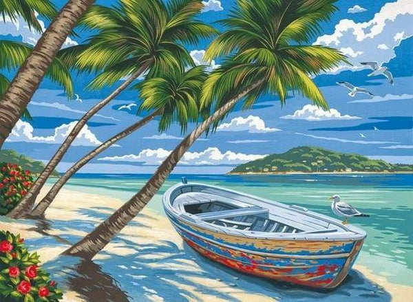 Boat under the Coconut trees Paint By Numbers Kit