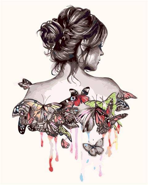 Butterfly In Back Girl Paint By Numbers Kit