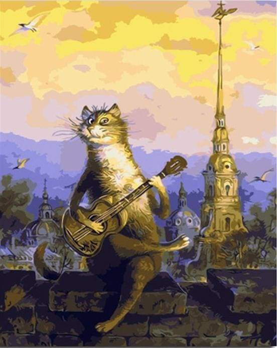 Cat playing Guitar Paint By Numbers Kit