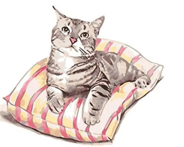 Cat Sitting On a Pillow Paint By Numbers Kit