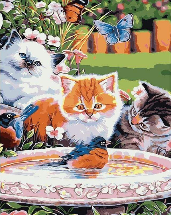 Cats looking at a Bird Paint By Numbers Kit