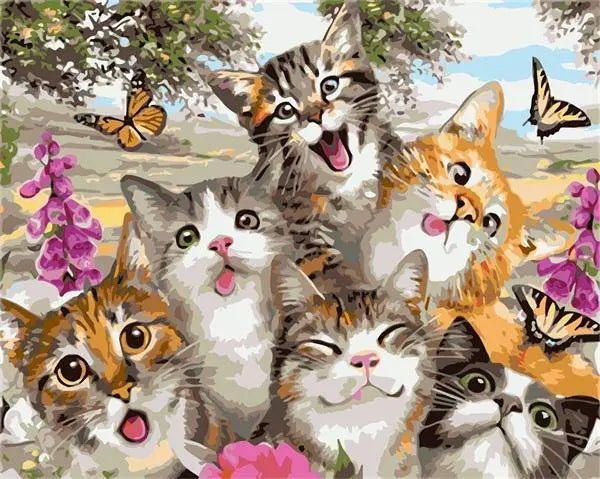 Cheerful Cats With Butterfly Paint By Numbers Kit