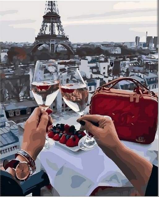 Cheers with Eiffel Tower View Paint By Numbers Kit