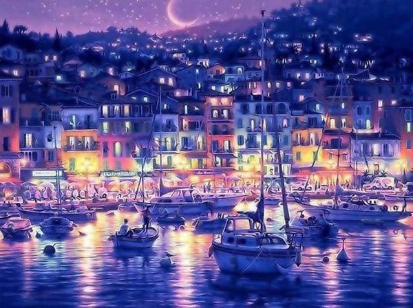 Coastal city at Night Paint By Numbers Kit