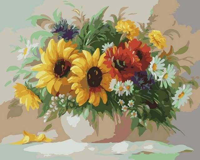 Colorful Flowers in a Vase Paint By Numbers Kit