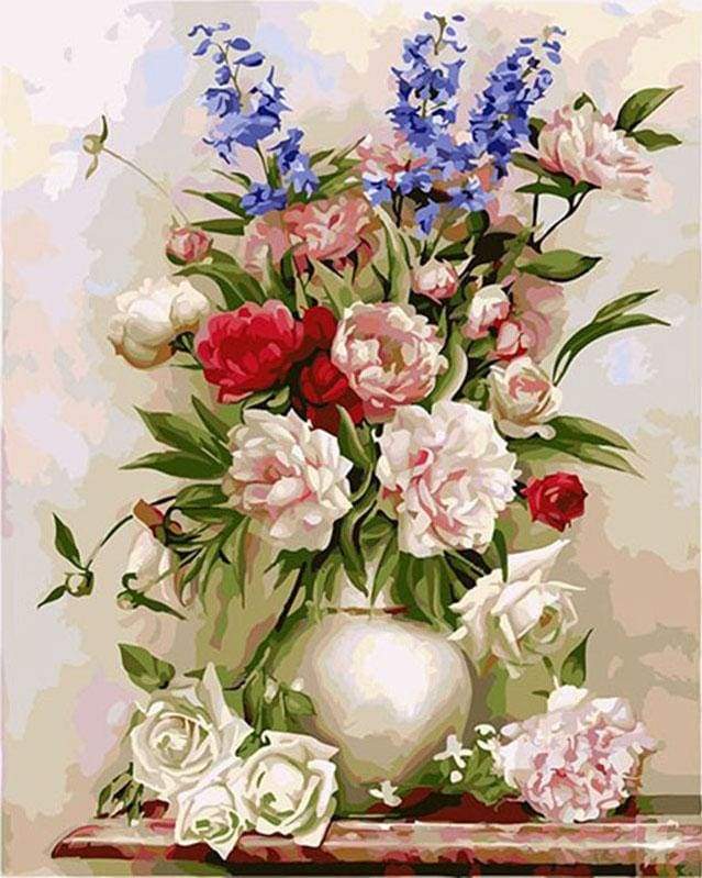 Colorful Flowers in a White Vase Paint By Numbers Kit