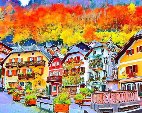 Colorful Swiss village Paint By Numbers Kit