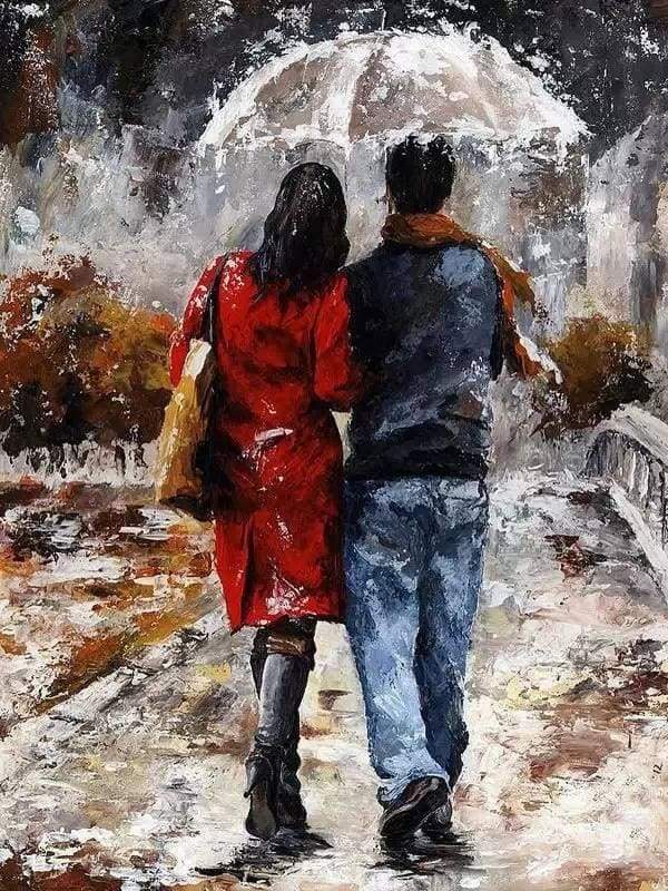 Couple walking under the rain Paint By Numbers Kit