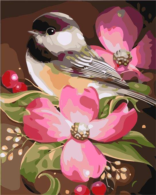 Cute Bird Sitting On Flower Paint By Numbers Kit