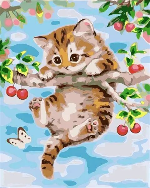 Cute Cat Lying on a Tree Paint By Numbers Kit