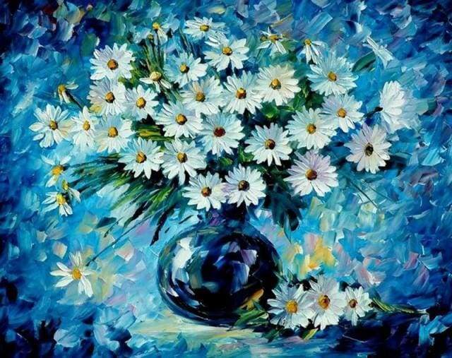 Daisies and blue vase Paint By Numbers Kit