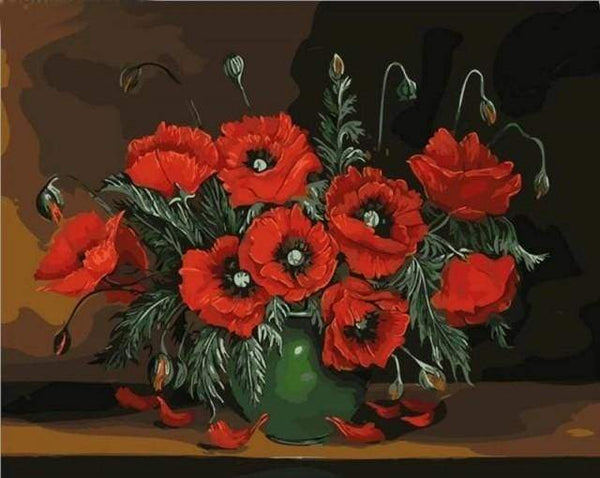 Dark Red Flowers Paint By Numbers Kit