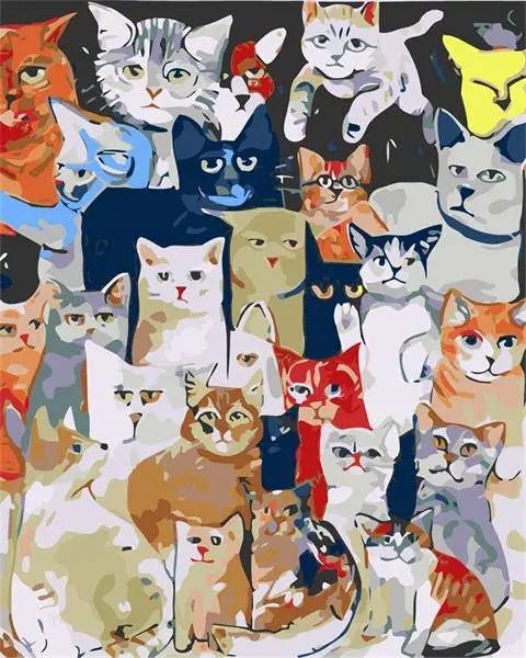 Different Coloured Cat Paint By Numbers Kit