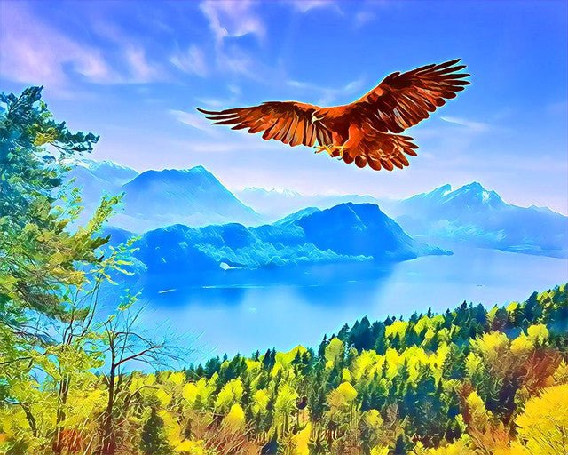 Eagle and landscape in Switzerland Paint By Numbers Kit