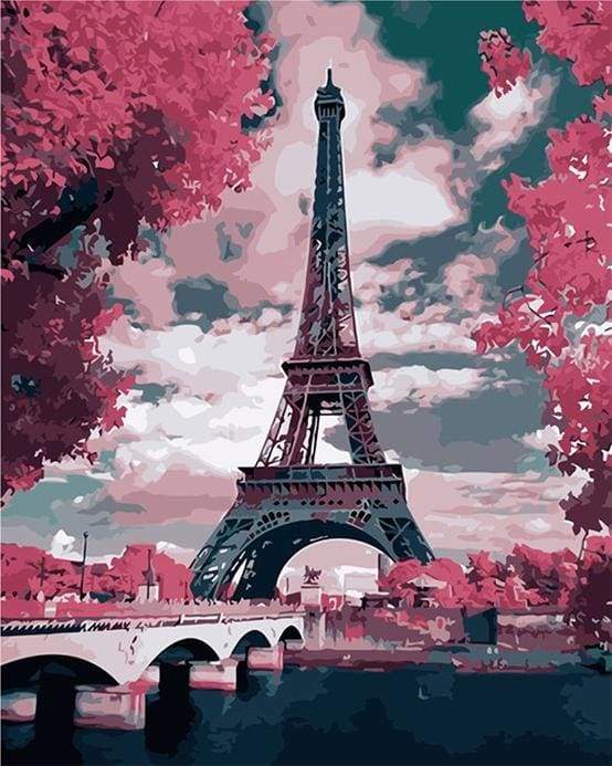 Eiffel Tower in Spring Pink Colors Paint By Numbers Kit
