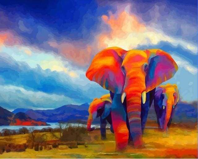 Elephants walking Watercolor Paint By Numbers Kit