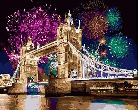 Fireworks near the bridge Paint By Numbers Kit