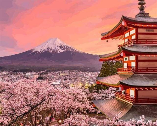 Fuji Cherry Blossoms in Spring Paint By Numbers Kit