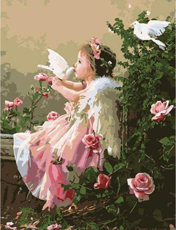 Girl Angel and Doves Paint By Numbers Kit