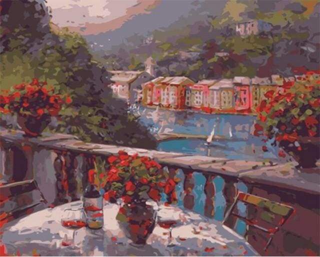 Glass of wine and Terrasse View Paint By Numbers Kit