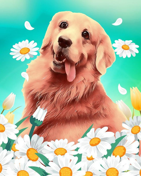 Golden retriever and daisies Paint By Numbers Kit
