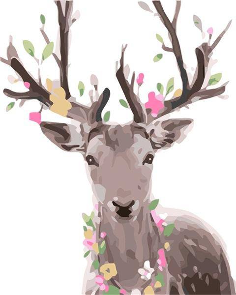 Green Pink Flowers and Deer Paint By Numbers Kit
